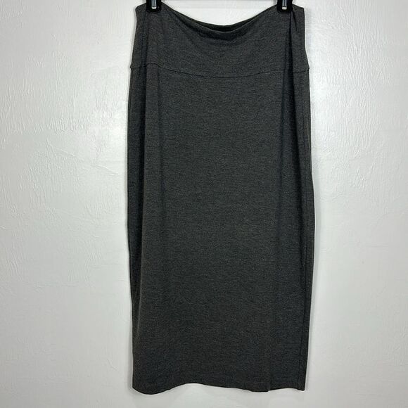EILEEN FISHER Cozy Viscose Blend Fold-over Midi Skirt In Ash Size M - Picture 3 of 8